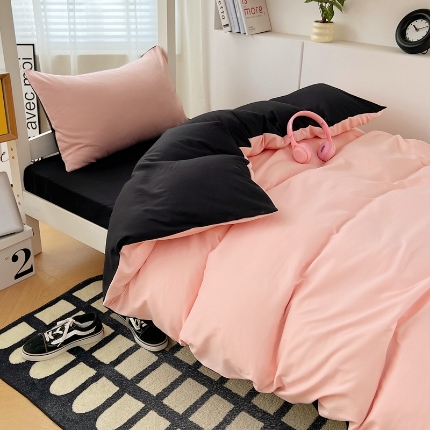 91家纺网 家纺一手货源 找家纺 （总）2025新款纯色双拼水洗棉大学生三件套宿舍寝室四件套床单被套枕套床品套件