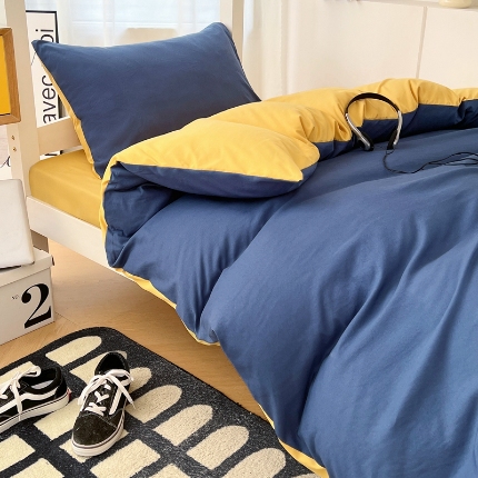 91家纺网 家纺一手货源 找家纺 （总）2025新款纯色双拼水洗棉大学生三件套宿舍寝室四件套床单被套枕套床品套件