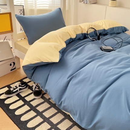 91家纺网 家纺一手货源 找家纺 （总）2025新款纯色双拼水洗棉大学生三件套宿舍寝室四件套床单被套枕套床品套件