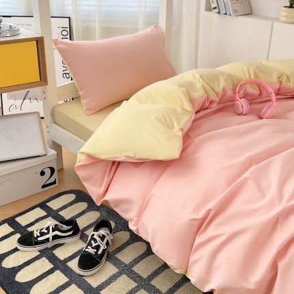 91家纺网 家纺一手货源 找家纺 （总）2025新款纯色双拼水洗棉大学生三件套宿舍寝室四件套床单被套枕套床品套件