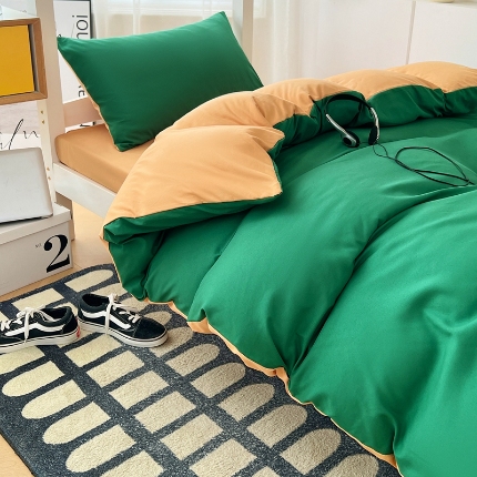 91家纺网 家纺一手货源 找家纺 （总）2025新款纯色双拼水洗棉大学生三件套宿舍寝室四件套床单被套枕套床品套件