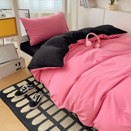 （总）2025新款纯色双拼水洗棉大学生三件套宿舍寝室四件套床单被套枕套床品套件
