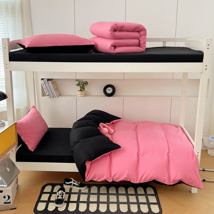 91家纺网 家纺一手货源 找家纺 （总）2025新款纯色双拼水洗棉大学生三件套宿舍寝室四件套床单被套枕套床品套件