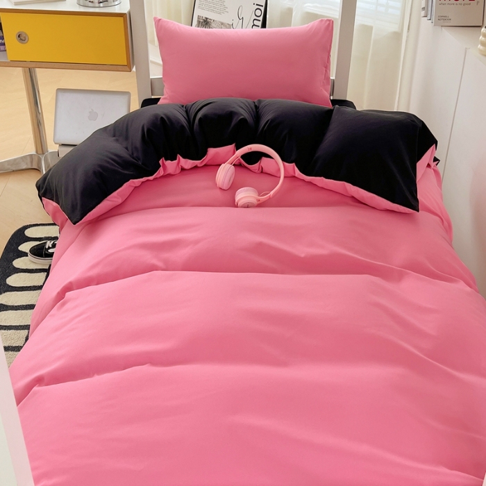 91家纺网 家纺一手货源 找家纺 （总）2025新款纯色双拼水洗棉大学生三件套宿舍寝室四件套床单被套枕套床品套件