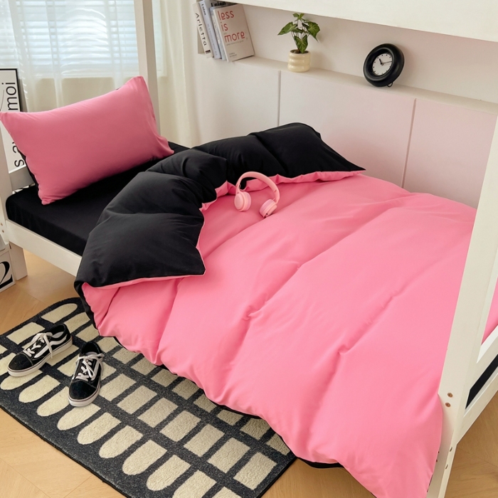 91家纺网 家纺一手货源 找家纺 （总）2025新款纯色双拼水洗棉大学生三件套宿舍寝室四件套床单被套枕套床品套件