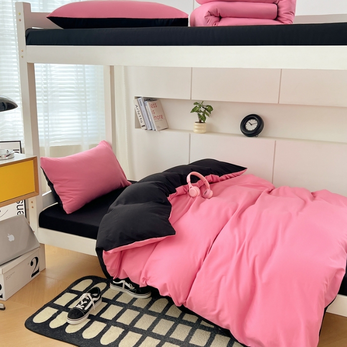 91家纺网 家纺一手货源 找家纺 （总）2025新款纯色双拼水洗棉大学生三件套宿舍寝室四件套床单被套枕套床品套件