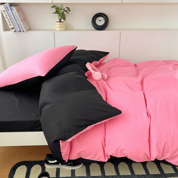 91家纺网 家纺一手货源 找家纺 （总）2025新款纯色双拼水洗棉大学生三件套宿舍寝室四件套床单被套枕套床品套件