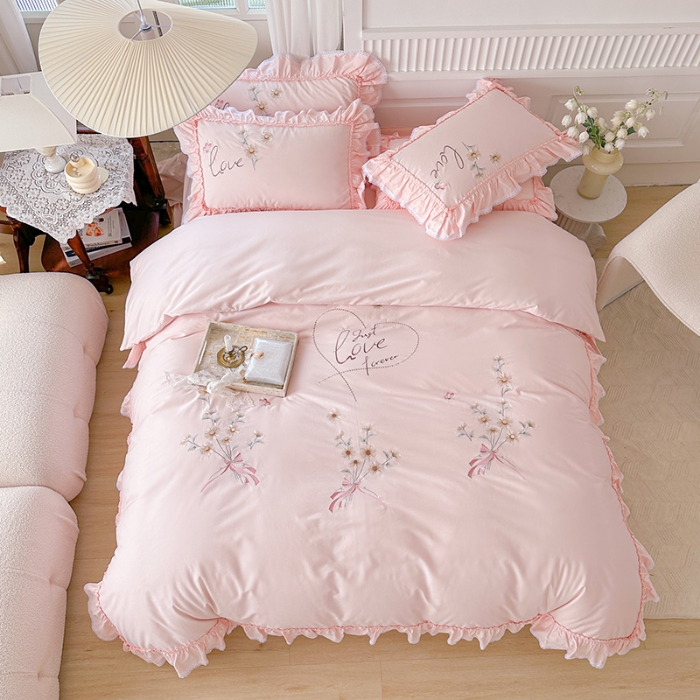 91家纺网 家纺一手货源 找家纺 （总）亲亲公主2025新款全棉刺绣四件套-爱恋