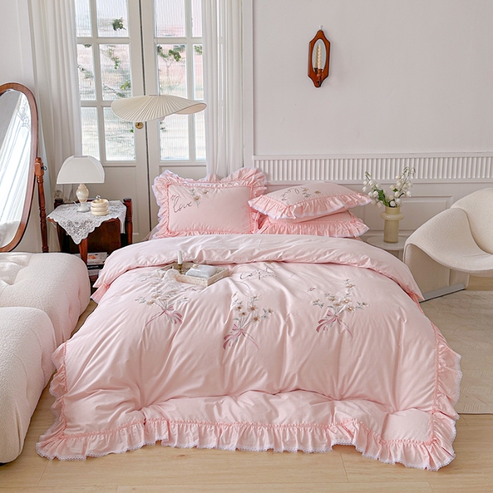 91家纺网 家纺一手货源 找家纺 （总）亲亲公主2025新款全棉刺绣四件套-爱恋