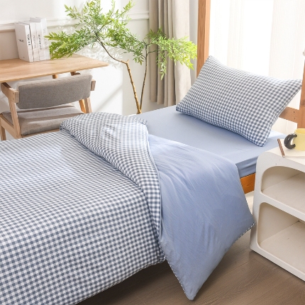 91家纺网 家纺一手货源 找家纺 （总）2025新款无印风水洗棉学生三件套日系复古格子风宿舍四件套床单被套枕套床上用品套件