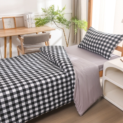 91家纺网 家纺一手货源 找家纺 （总）2025新款无印风水洗棉学生三件套日系复古格子风宿舍四件套床单被套枕套床上用品套件