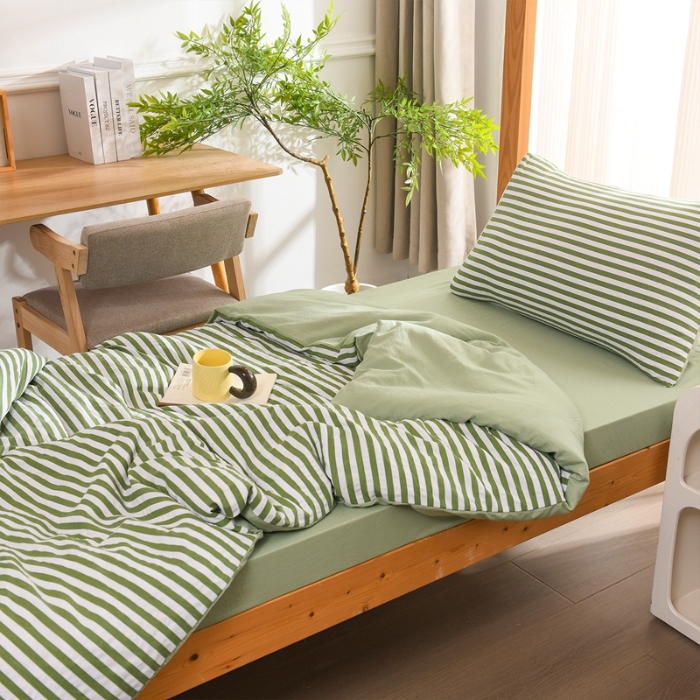 91家纺网 家纺一手货源 找家纺 （总）2025新款无印风水洗棉学生三件套日系复古格子风宿舍四件套床单被套枕套床上用品套件