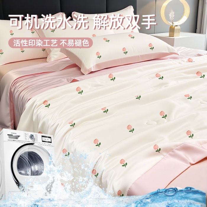91家纺网 家纺一手货源 找家纺 （总）2025新款印花冰丝夏凉被空调被 可机洗双人凉感丝薄款