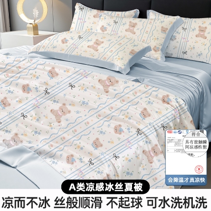 91家纺网 家纺一手货源 找家纺 （总）2025新款印花冰丝夏凉被空调被 可机洗双人凉感丝薄款