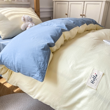 91家纺网 家纺一手货源 找家纺 （总）恋人优选 2025新款40支全棉纯棉拼色纯色四件套学生宿舍上下铺三件套