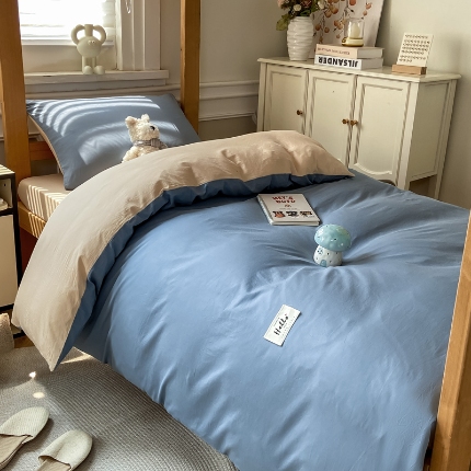 91家纺网 家纺一手货源 找家纺 （总）恋人优选 2025新款40支全棉纯棉拼色纯色四件套学生宿舍上下铺三件套