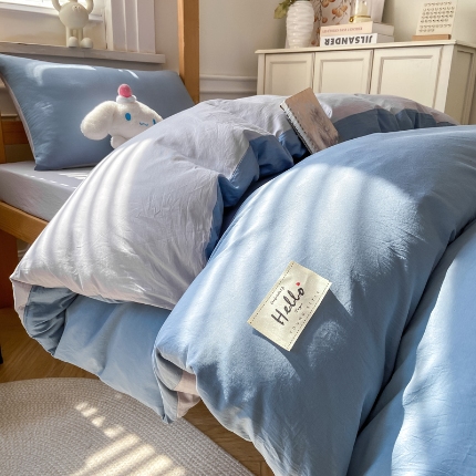 91家纺网 家纺一手货源 找家纺 （总）恋人优选 2025新款40支全棉纯棉拼色纯色四件套学生宿舍上下铺三件套