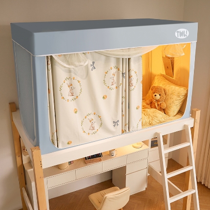 91家纺网 家纺一手货源 找家纺 （总）2025新款升级静电非涂层环保全遮光床帘款学生上下铺蚊帐宿舍单人床通用印花