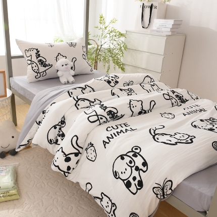 91家纺网 家纺一手货源 找家纺 （总）2025新款卡通水洗棉学生三件套寝室四件套卡通可爱风床单被套枕套床上用品