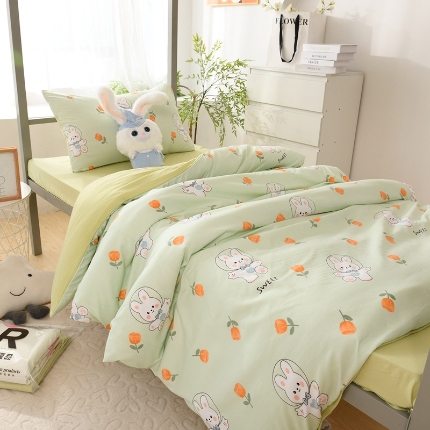 91家纺网 家纺一手货源 找家纺 （总）2025新款卡通水洗棉学生三件套寝室四件套卡通可爱风床单被套枕套床上用品