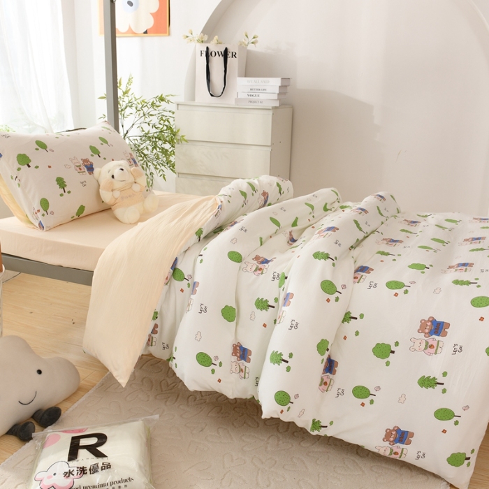 91家纺网 家纺一手货源 找家纺 （总）2025新款卡通水洗棉学生三件套寝室四件套卡通可爱风床单被套枕套床上用品