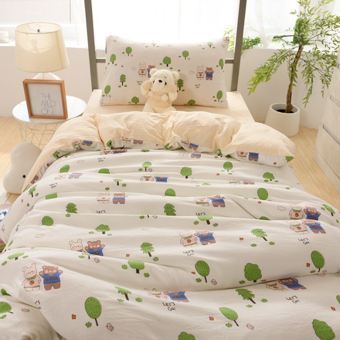 91家纺网 家纺一手货源 找家纺 （总）2025新款卡通水洗棉学生三件套寝室四件套卡通可爱风床单被套枕套床上用品