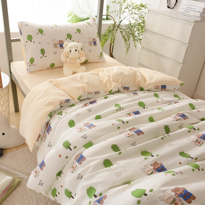 91家纺网 家纺一手货源 找家纺 （总）2025新款卡通水洗棉学生三件套寝室四件套卡通可爱风床单被套枕套床上用品