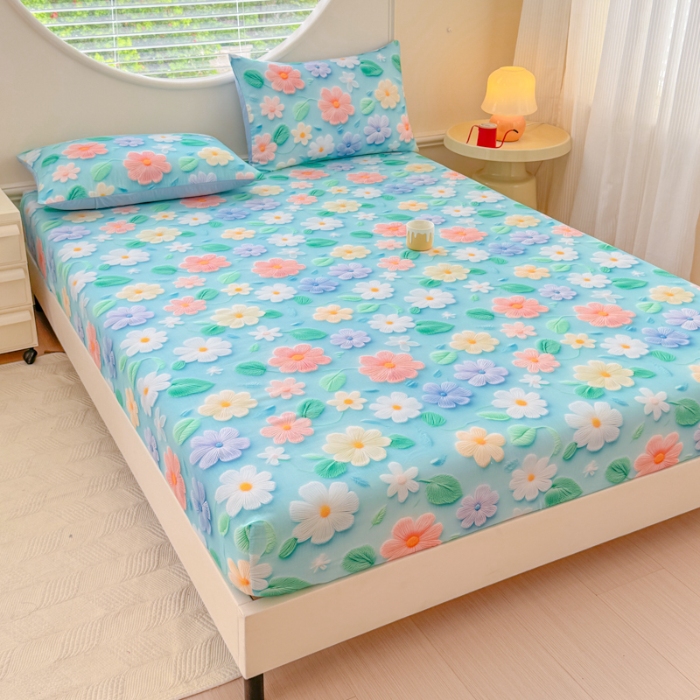 91家纺网 家纺一手货源 找家纺 （总）（总）2025新款5D专版数码印花单床笠 床笠三件套