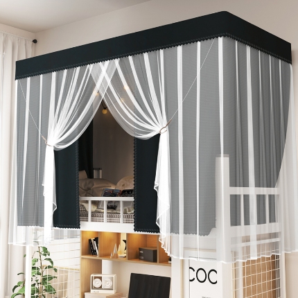 91家纺网 家纺一手货源 找家纺 （总）棉姐床帘蚊帐窗帘 2025新款一体式上下铺通用床帘蚊帐 三层梭织加厚99％遮光 配高度可伸缩烤漆支架