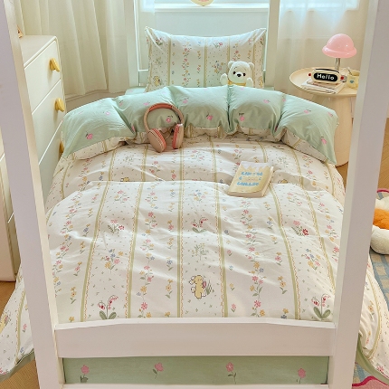 91家纺网 家纺一手货源 找家纺 （总）2025新款13070纯棉100％棉大学生三件套寝室四件套田园小清新风床品套件