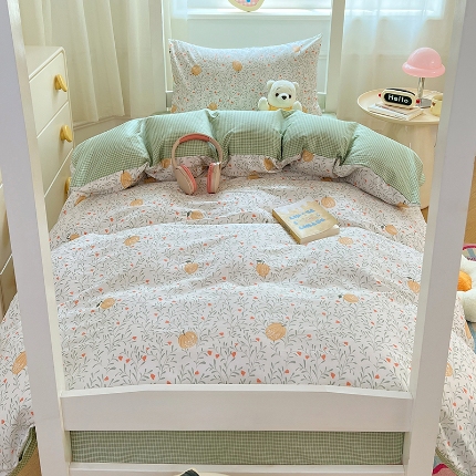 91家纺网 家纺一手货源 找家纺 （总）2025新款13070纯棉100％棉大学生三件套寝室四件套田园小清新风床品套件