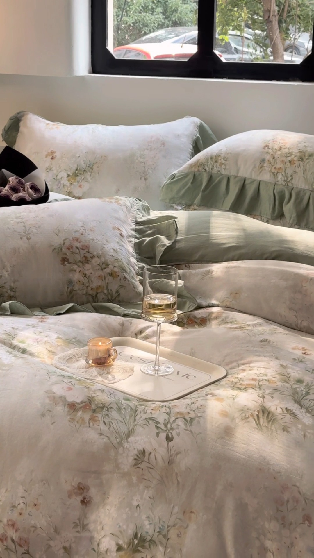 91家纺网 家纺一手货源 找家纺 （总）【苏东来】2025高端韩版法式花边蕾丝纯棉全棉双层纱四件套复古赫本公主风浪漫荷叶边田园花卉全棉纯棉四件套被套床单少女床上用品