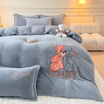 91家纺网 家纺一手货源 找家纺 （总）2025高端加厚加绒大版卡通牛奶绒贴布绣刺绣花四件套韩版小清新儿童法莱绒兔绒婴儿绒宝宝绒四件套