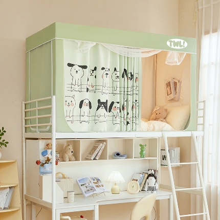 91家纺网 家纺一手货源 找家纺 （总）2025新款学生植绒印花坐床蚊帐全遮光宿舍单人床上下铺通用环保透气数码印花物理强遮光