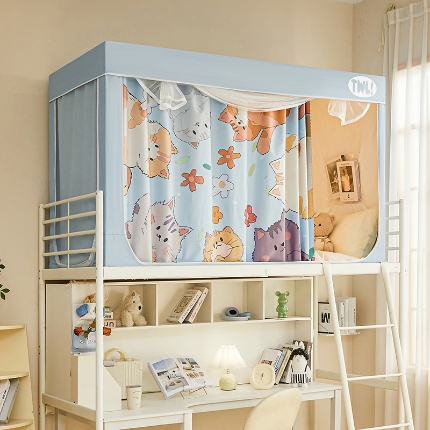 91家纺网 家纺一手货源 找家纺 （总）2025新款学生植绒印花坐床蚊帐全遮光宿舍单人床上下铺通用环保透气数码印花物理强遮光