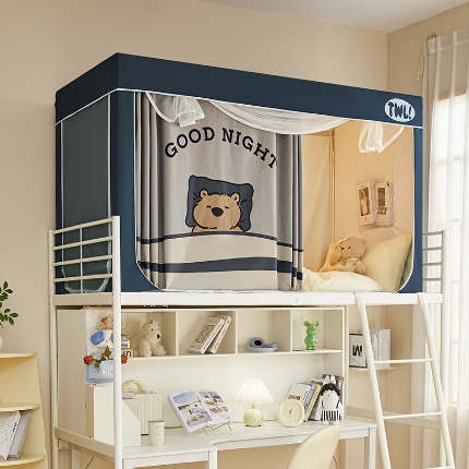 91家纺网 家纺一手货源 找家纺 （总）2025新款学生植绒印花坐床蚊帐全遮光宿舍单人床上下铺通用环保透气数码印花物理强遮光