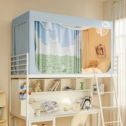 91家纺网 家纺一手货源 找家纺 （总）2025新款学生植绒印花坐床蚊帐全遮光宿舍单人床上下铺通用环保透气数码印花物理强遮光