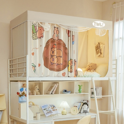 91家纺网 家纺一手货源 找家纺 （总）2025新款学生植绒印花坐床蚊帐全遮光宿舍单人床上下铺通用环保透气数码印花物理强遮光