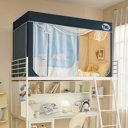 91家纺网 家纺一手货源 找家纺 （总）2025新款学生植绒印花坐床蚊帐全遮光宿舍单人床上下铺通用环保透气数码印花物理强遮光