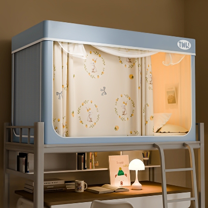 91家纺网 家纺一手货源 找家纺 （总）2025新款升级静电非涂层环保全遮光床帘款学生上下铺蚊帐宿舍单人床通用印花