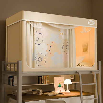 91家纺网 家纺一手货源 找家纺 （总）2025新款升级静电非涂层环保全遮光床帘款学生上下铺蚊帐宿舍单人床通用印花