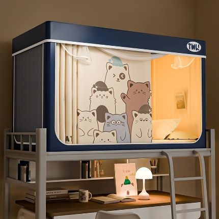 91家纺网 家纺一手货源 找家纺 （总）2025新款升级静电非涂层环保全遮光床帘款学生上下铺蚊帐宿舍单人床通用印花