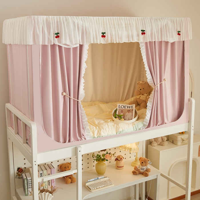 91家纺网 家纺一手货源 找家纺 （总）2025新款强遮光一体式隔音蚊帐大学生宿舍床帘上下铺通用花边窗帘学生蚊帐