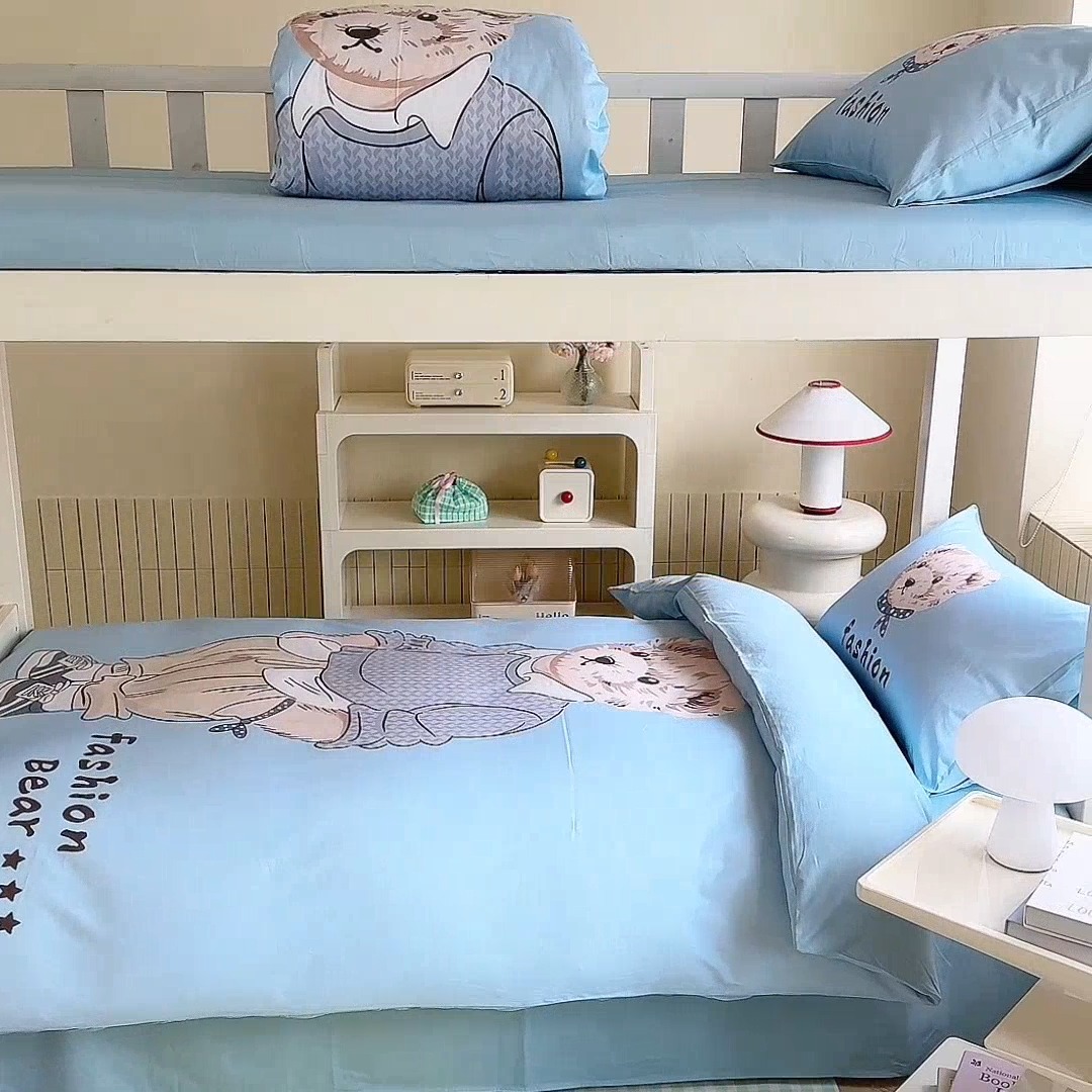 91家纺网 家纺一手货源 找家纺 （总）2025新款专版花型 学生季上下铺全棉长绒棉纯棉数码印花卡通三件套四件套-小熊比尔