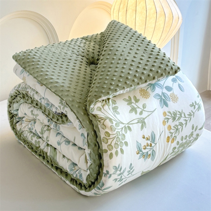 91家纺网 家纺一手货源 找家纺 小石头家纺 2025新款A类全棉纯棉印花豆豆绒大豆被冬被春秋被被子被芯 雅柔枝韵