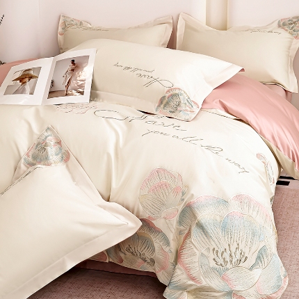 91家纺网 家纺一手货源 找家纺 （总）2025新款亲肤棉轻奢刺绣四件套-花间梦