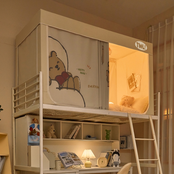 91家纺网 家纺一手货源 找家纺 （总）2025新款学生植绒印花坐床蚊帐全遮光宿舍单人床上下铺通用环保透气数码印花物理强遮光