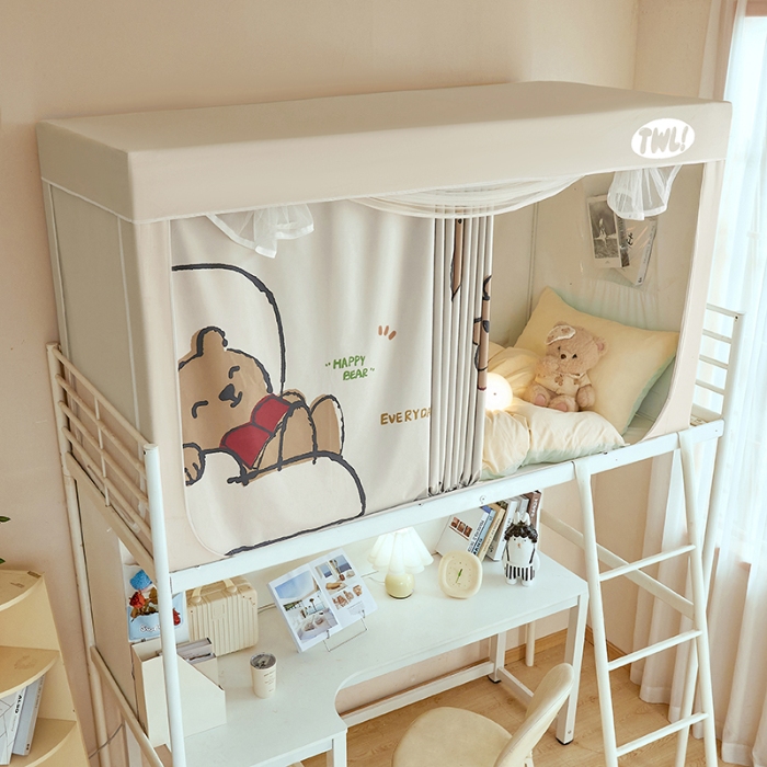 91家纺网 家纺一手货源 找家纺 （总）2025新款学生植绒印花坐床蚊帐全遮光宿舍单人床上下铺通用环保透气数码印花物理强遮光