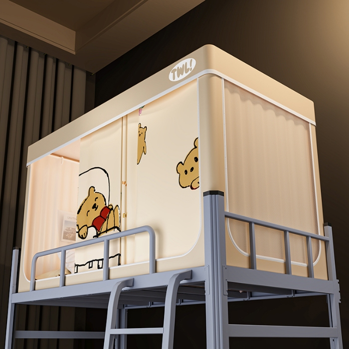 91家纺网 家纺一手货源 找家纺 （总）2025新款学生植绒印花坐床蚊帐全遮光宿舍单人床上下铺通用环保透气数码印花物理强遮光