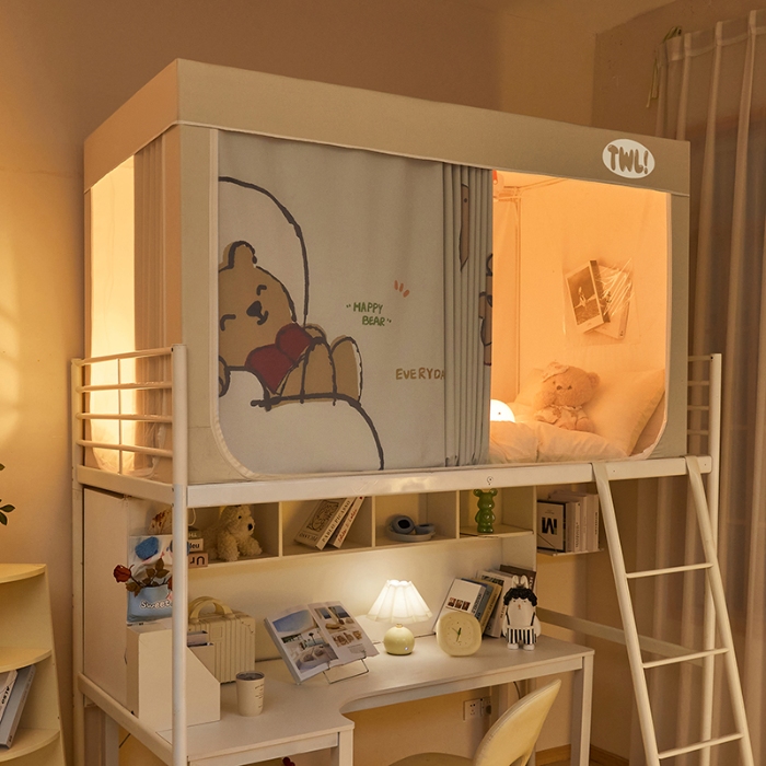 91家纺网 家纺一手货源 找家纺 （总）2025新款学生植绒印花坐床蚊帐全遮光宿舍单人床上下铺通用环保透气数码印花物理强遮光